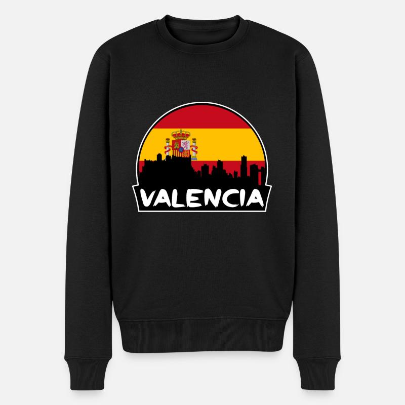 Valencia Spanien Flagge Skyline Silhouette Reisen - Männer Premium Bio Pullover - Schwarz