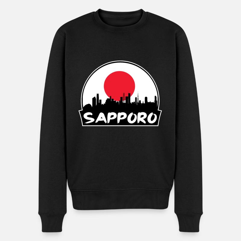 Sapporo Japan Flagge Skyline Silhouette Reisen - Männer Premium Bio Pullover - Schwarz
