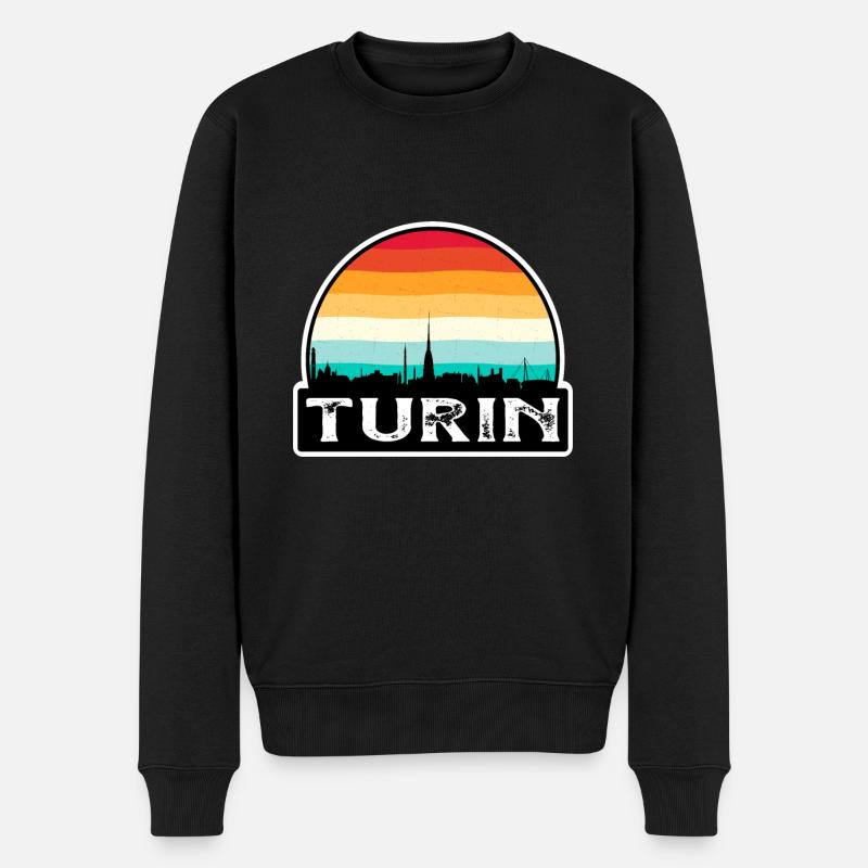 Turin Italien Flagge Skyline Reisesouvenir - Männer Premium Bio Pullover - Schwarz