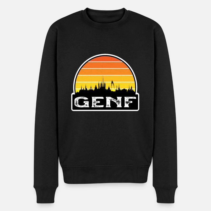 Genf Schweiz Flagge Skyline Reisesouvenir - Männer Premium Bio Pullover - Schwarz