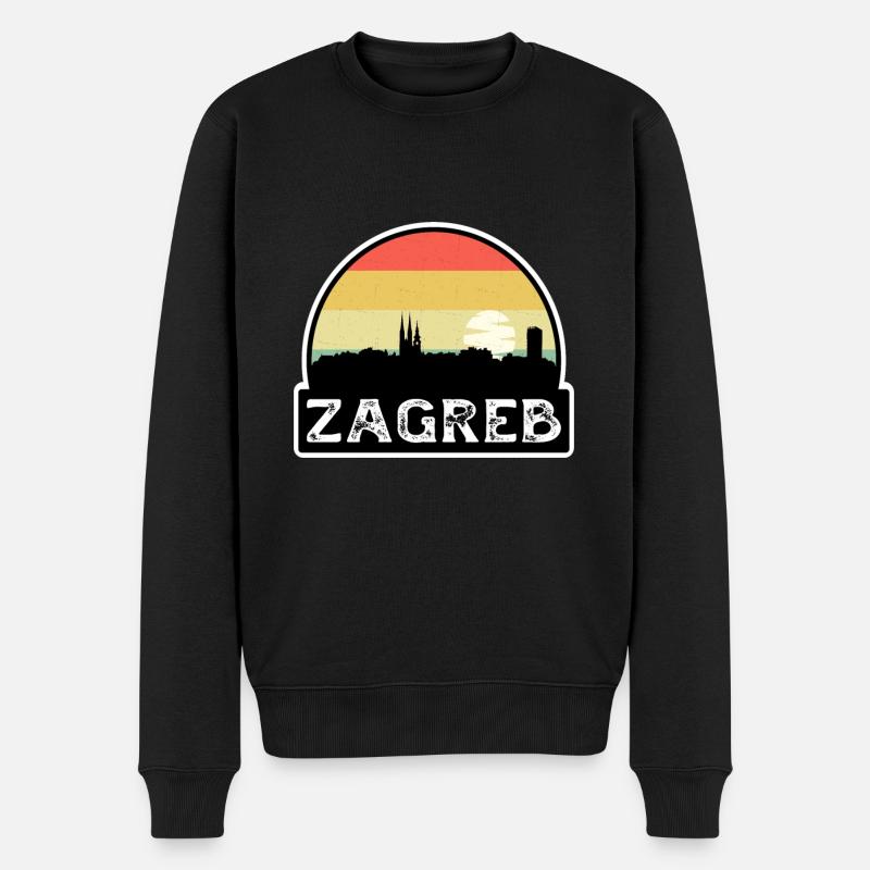 Zagreb, Kroatien, Flagge, Skyline, Reisesouvenir - Männer Premium Bio Pullover - Schwarz