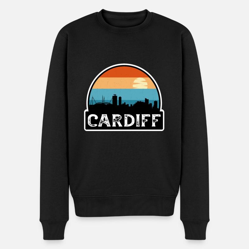 Cardiff Wales Flagge Skyline Reisesouvenir - Männer Premium Bio Pullover - Schwarz