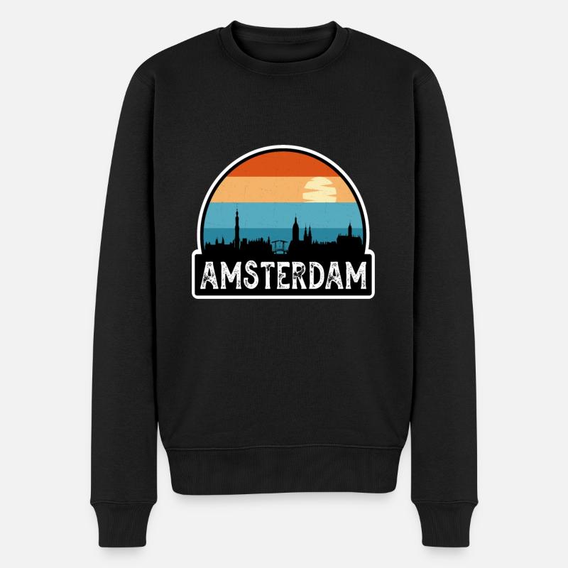 Amsterdam Niederlande Flagge Skyline Reisesouvenir - Männer Premium Bio Pullover - Schwarz