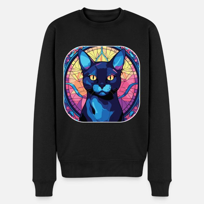 Buntes Aquarellgemälde der Bombai-Katzenrasse - Männer Premium Bio Pullover - Schwarz