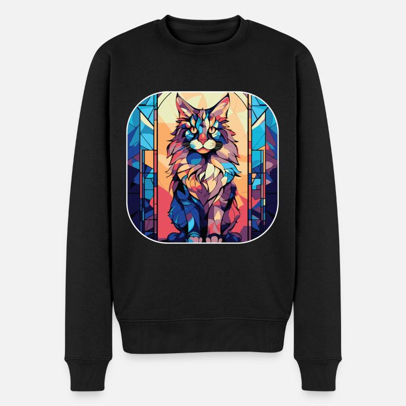 Bunte Maine Coon Katzenrasse Aquarellmalerei - Männer Premium Bio Pullover - Schwarz