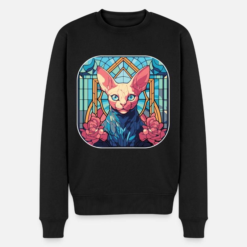 Buntes Aquarellgemälde der Sphynx-Katzenrasse - Männer Premium Bio Pullover - Schwarz