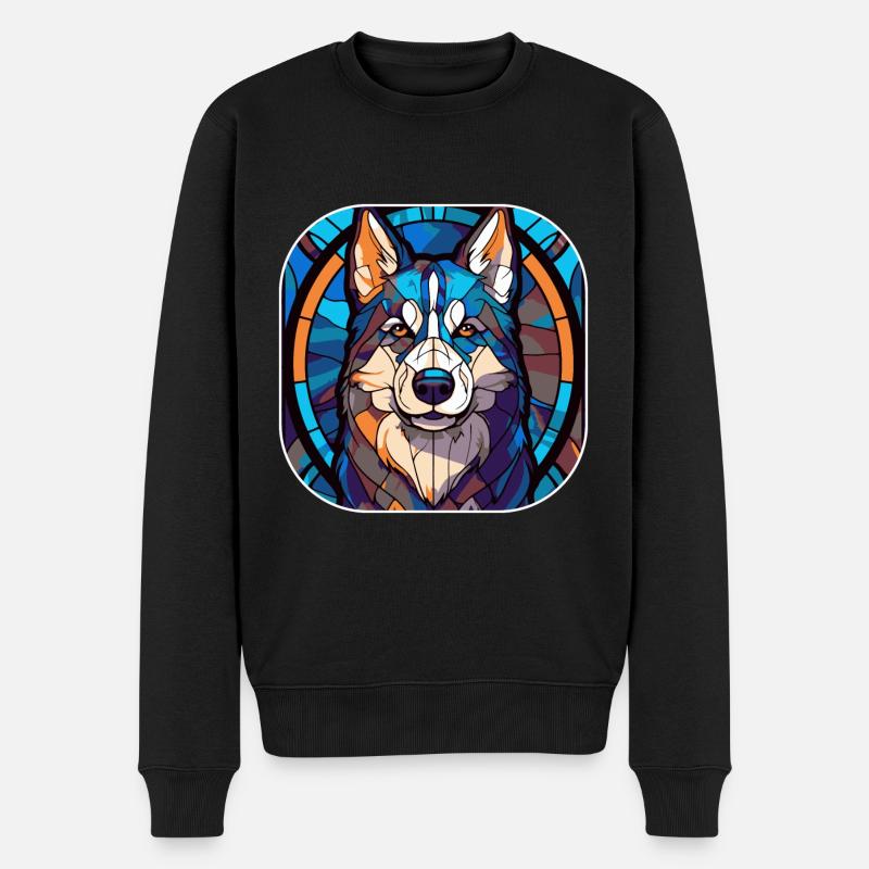 Bunte Husky-Hunderasse Aquarellglasmalerei - Männer Premium Bio Pullover - Schwarz