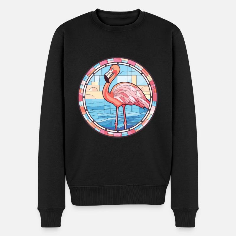 Flamingo Bunte Aquarell-Tierillustration - Männer Premium Bio Pullover - Schwarz