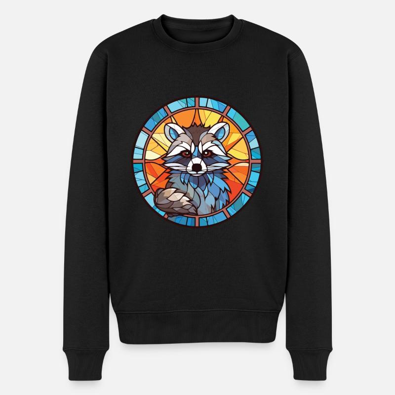 Waschbär Bunte Aquarell-Tierillustration - Männer Premium Bio Pullover - Schwarz