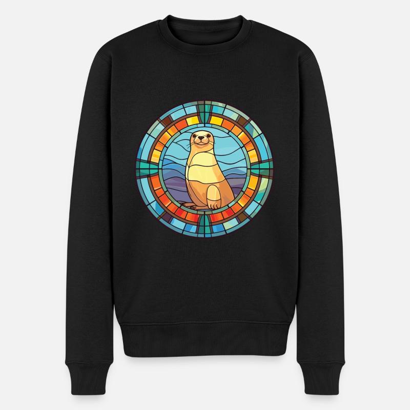Siegel Bunte Aquarell-Tier-Haustier-Illustration - Männer Premium Bio Pullover - Schwarz