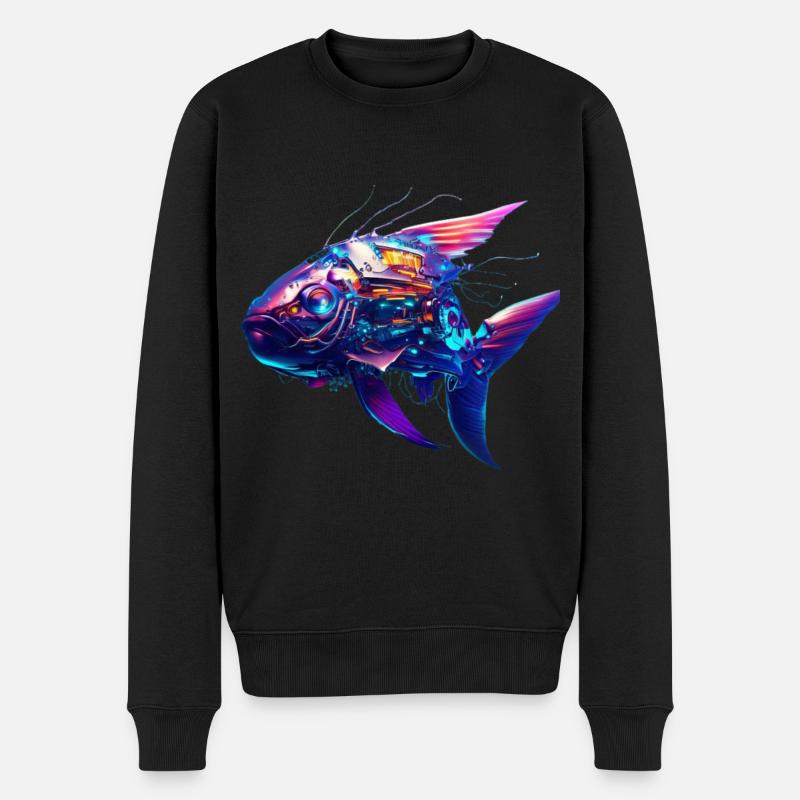 Cyber-Fisch - Männer Premium Bio Pullover - Schwarz