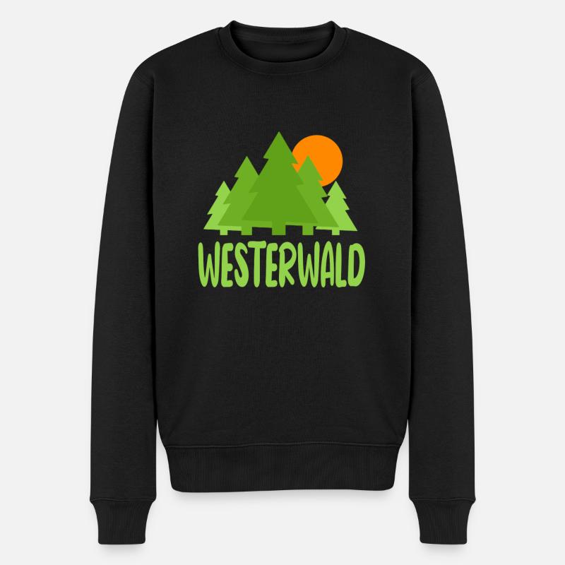 Westerwald Bäume und Sonnenschein - Männer Premium Bio Pullover - Schwarz