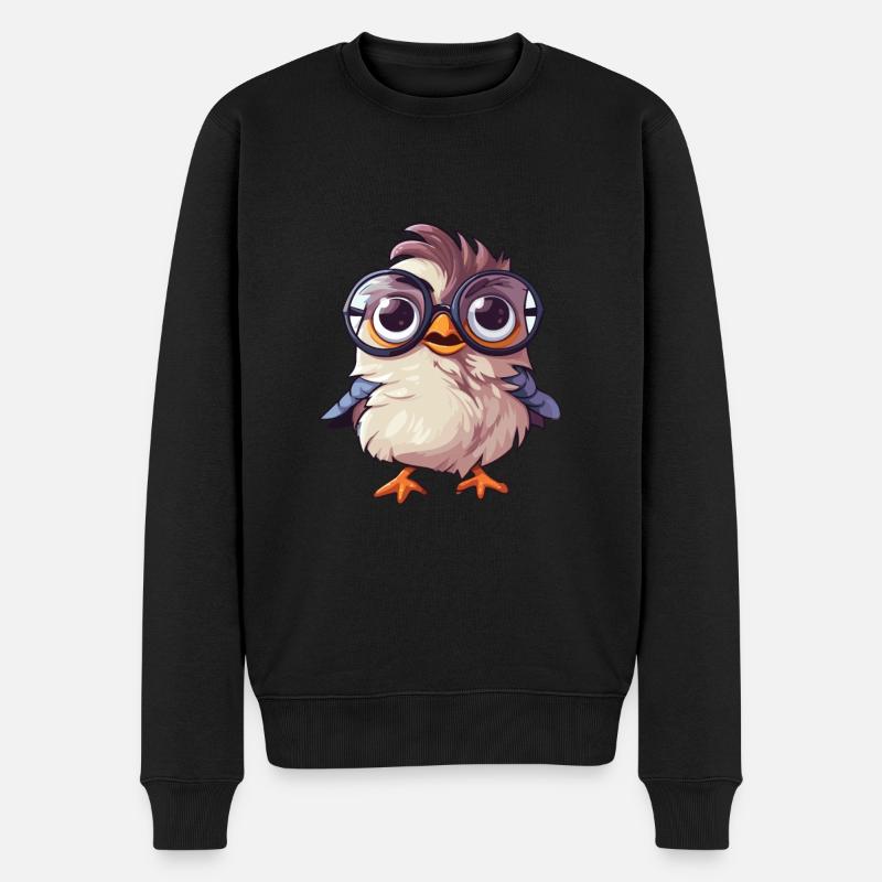 Spatz mit Brille Cartoon Kawaii Illustration - Männer Premium Bio Pullover - Schwarz