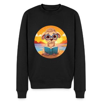 Schaf Niedlich Lustige Karikatur Kawaii Buch Strand - Männer Premium Bio Pullover - Schwarz - Vorne - Nico (187cm)