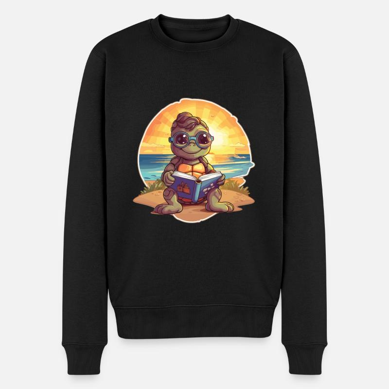 Schildkröte Niedliche Lustige Karikatur Kawaii Buch Strand - Männer Premium Bio Pullover - Schwarz