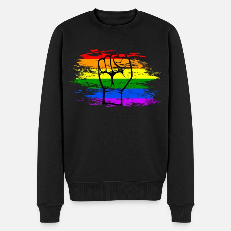 Poing de drapeau arc-en-ciel utilisé - Pull Premium bio Homme - noir