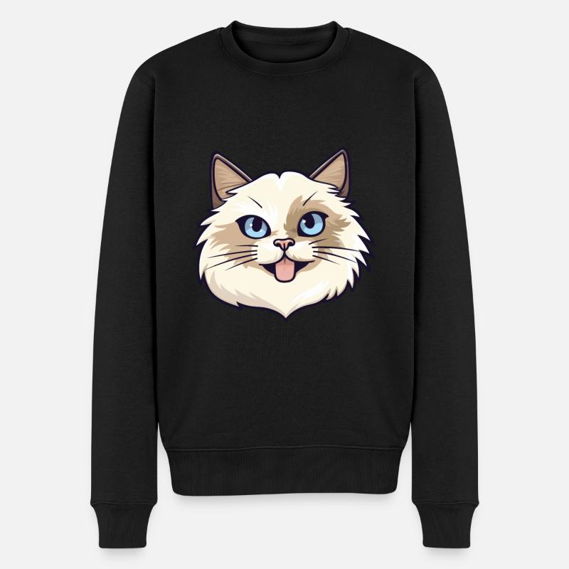 Birma Heilige Katze Karikatur Aquarell Illustration - Männer Premium Bio Pullover - Schwarz