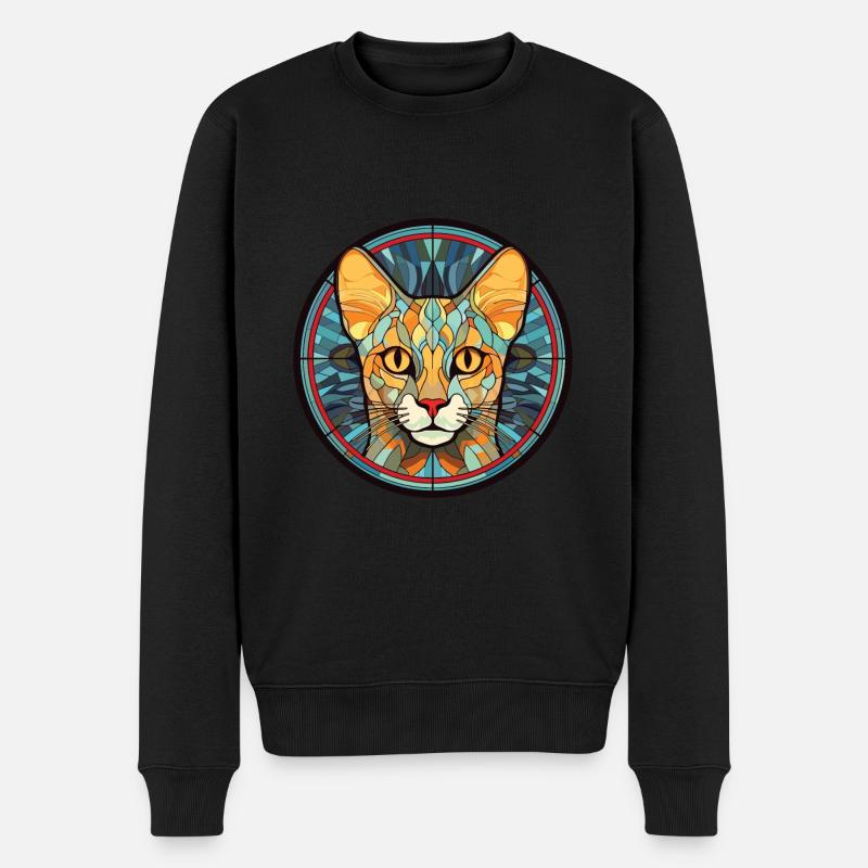 Ocicat Hauskatze Bunte Aquarell-Karikatur - Männer Premium Bio Pullover - Schwarz
