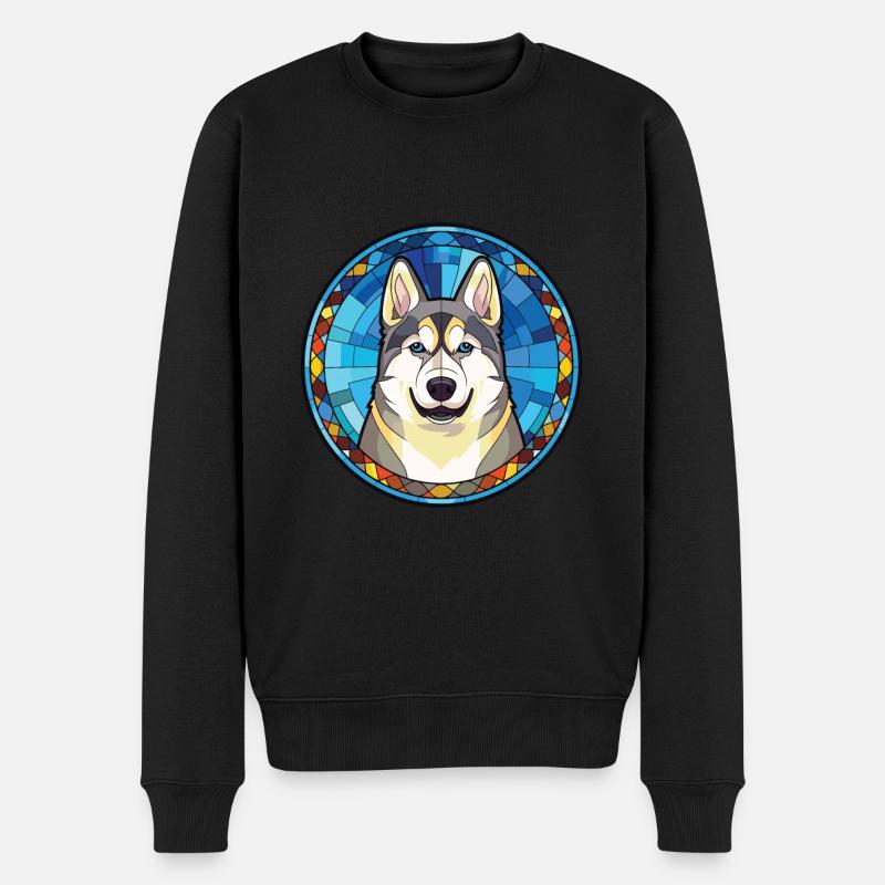 Husky-Hunderasse Bunte Aquarell-Illustration - Männer Premium Bio Pullover - Schwarz