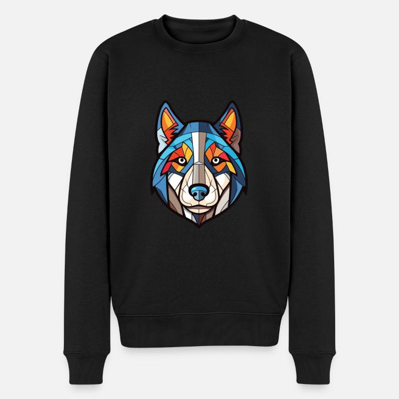 Husky-Hunderasse Bunte Aquarell-Illustration - Männer Premium Bio Pullover - Schwarz