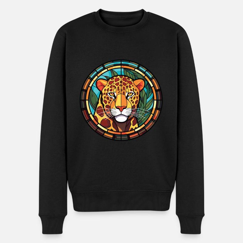 Jaguar Buntes Aquarell Tier Haustier Illustration - Männer Premium Bio Pullover - Schwarz