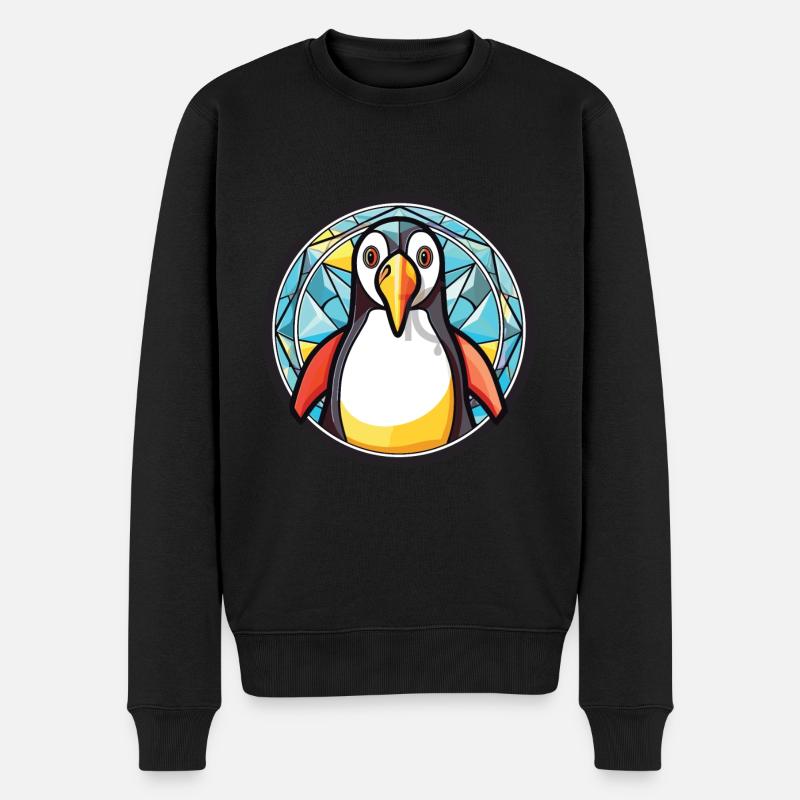 Pinguin bunte Aquarell-Tierillustration - Männer Premium Bio Pullover - Schwarz