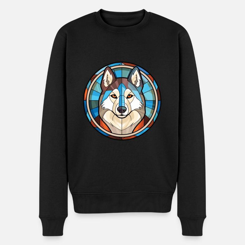 Husky-Hund Bunte Aquarell-Tier-Illustration - Männer Premium Bio Pullover - Schwarz