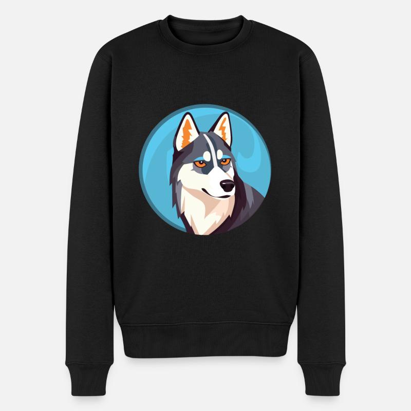 Husky-Hund Bunte Aquarell-Tier-Illustration - Männer Premium Bio Pullover - Schwarz