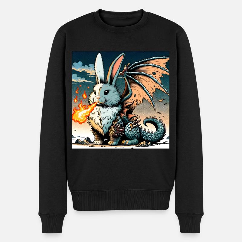 Feuerspeiender Hase Drache #01 - Männer Premium Bio Pullover - Schwarz