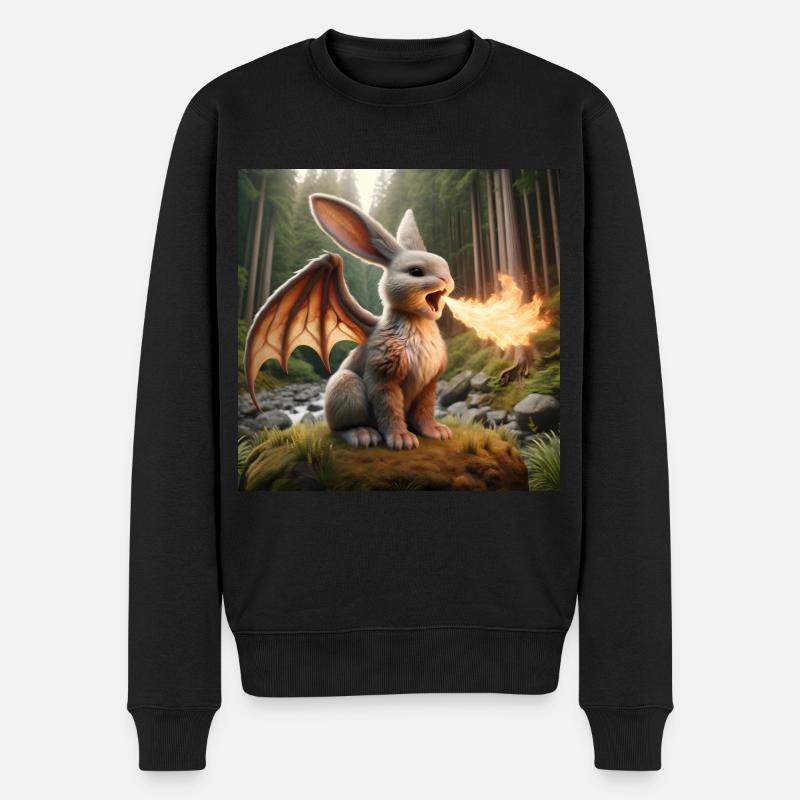 Feuerspeiender Hase Drache #19 - Männer Premium Bio Pullover - Schwarz