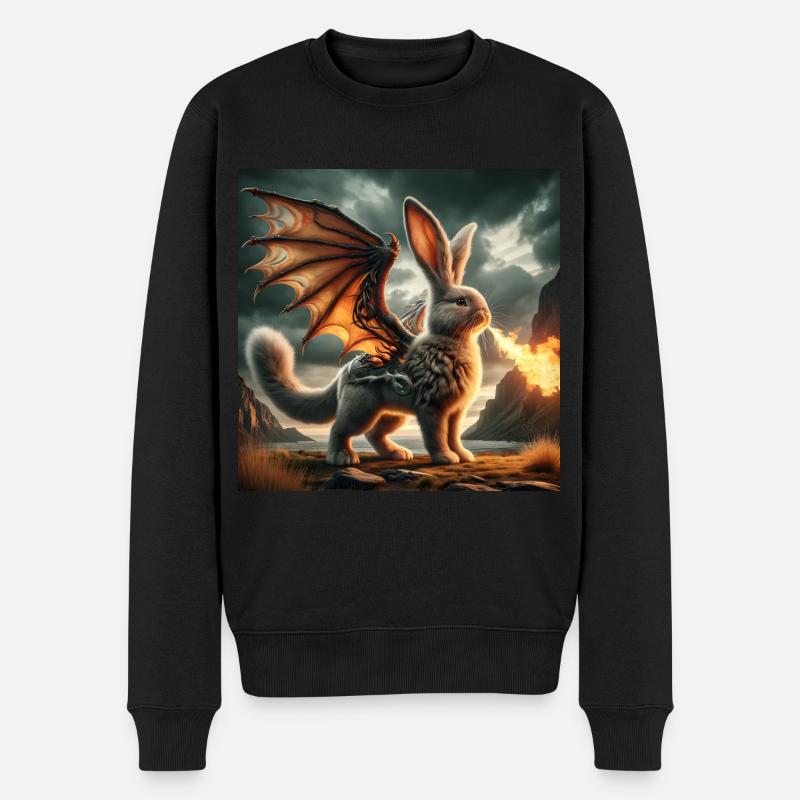 Feuerspeiender Hase Drache #03 - Männer Premium Bio Pullover - Schwarz