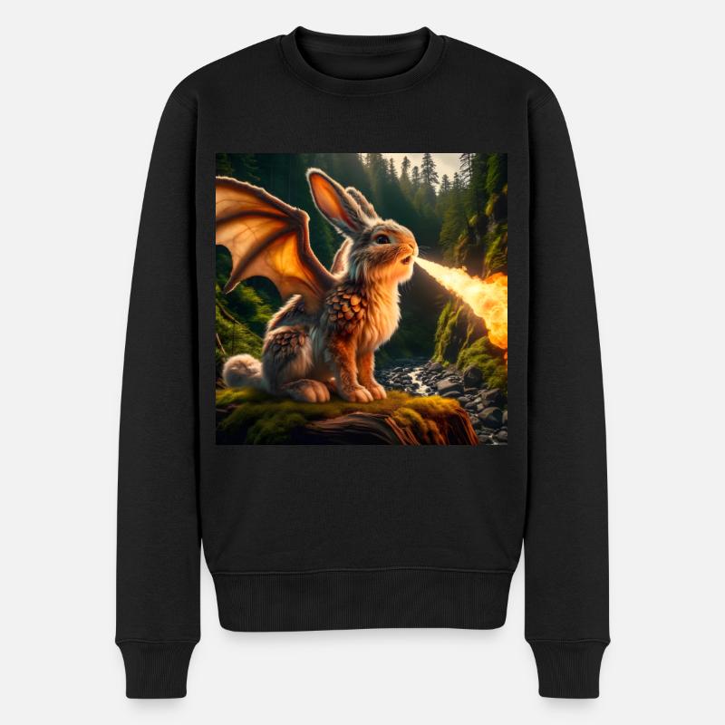 Feuerspeiender Hase Drache #22 - Männer Premium Bio Pullover - Schwarz