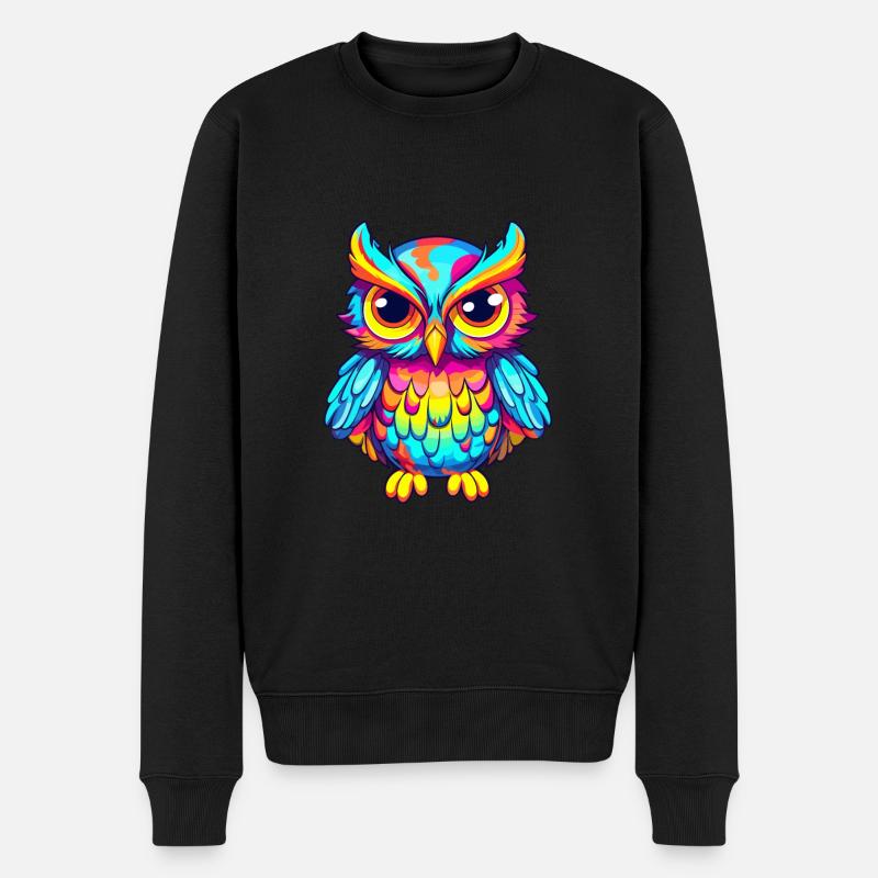 Eule buntes Aquarell Cartoon Kawaii Tier - Männer Premium Bio Pullover - Schwarz