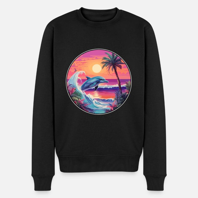 Delfin buntes Aquarell Cartoon Kawaii Tier - Männer Premium Bio Pullover - Schwarz