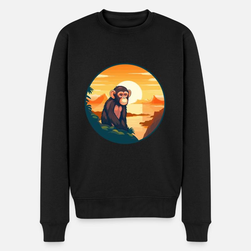 Affe buntes Aquarell Cartoon Kawaii Tier - Männer Premium Bio Pullover - Schwarz