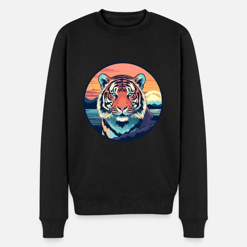 Tiger Buntes Aquarell Cartoon Kawaii Tier - Männer Premium Bio Pullover - Schwarz