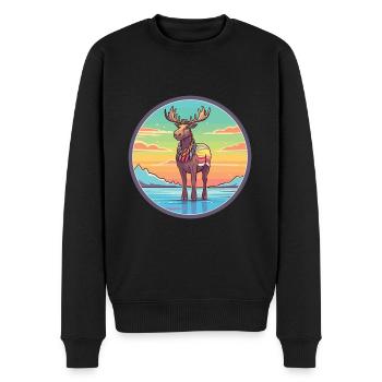 Karibu Aquarell Karikatur Kawaii Clipart Tier - Männer Premium Bio Pullover - Schwarz - Vorne - Nico (187cm)