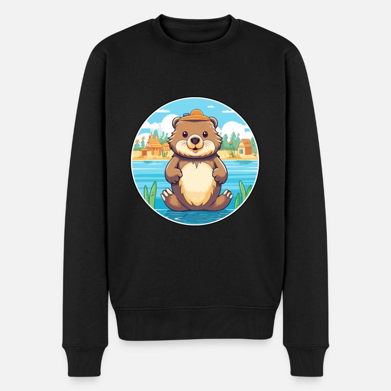 Biber Aquarell Cartoon Kawaii Clipart Tier - Männer Premium Bio Pullover - Schwarz