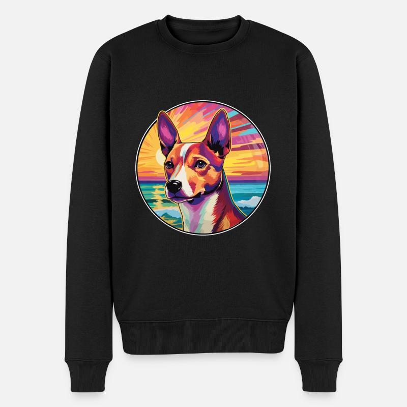 Basenji Hunderasse buntes Karikatur-Aquarell - Männer Premium Bio Pullover - Schwarz