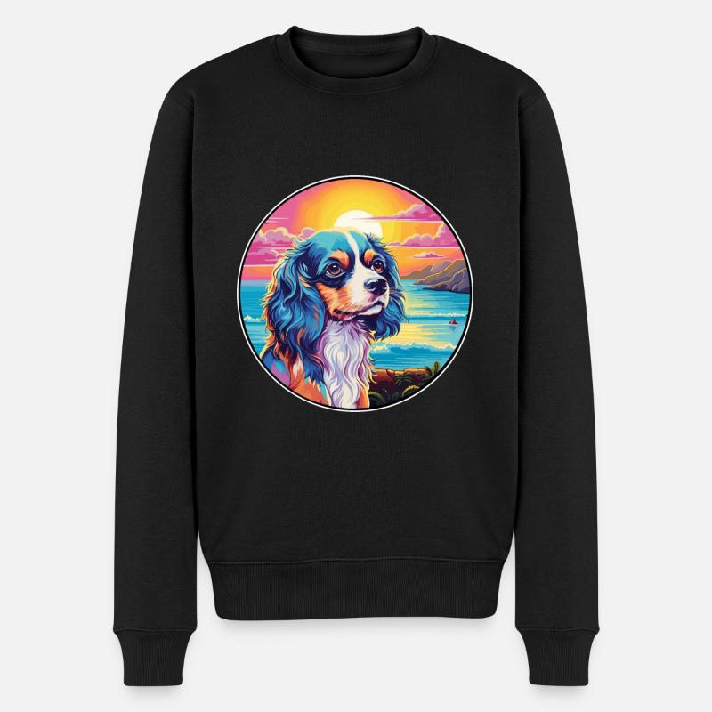 Kavaliershunderasse buntes Karikatur-Aquarell - Männer Premium Bio Pullover - Schwarz