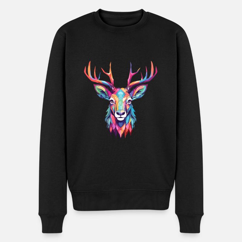 Hirsch buntes Aquarell Cartoon Kawaii Tier - Männer Premium Bio Pullover - Schwarz
