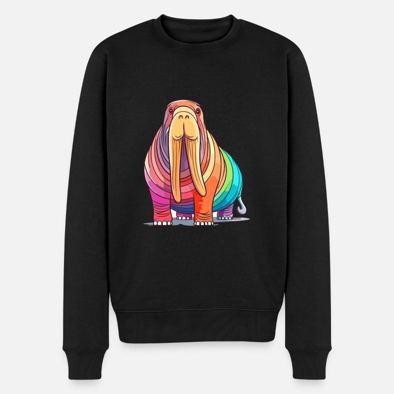 Walross Buntes Aquarell Cartoon Kawaii Tier - Männer Premium Bio Pullover - Schwarz