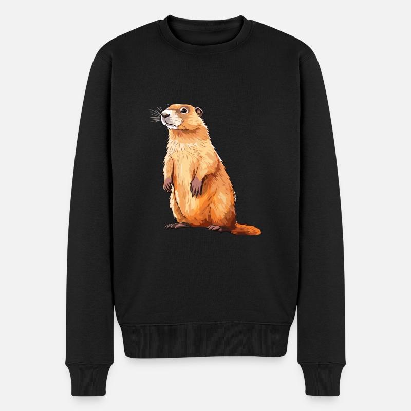 Murmeltier buntes Aquarell Cartoon Kawaii Tier - Männer Premium Bio Pullover - Schwarz