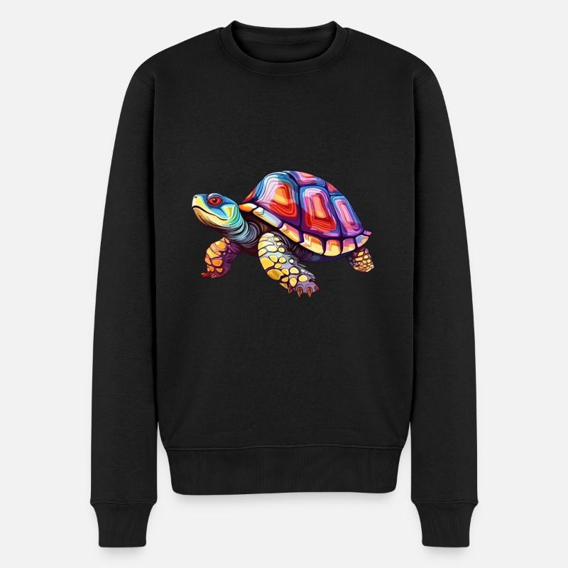 Schildkröte buntes Aquarell Cartoon Kawaii Tier - Männer Premium Bio Pullover - Schwarz