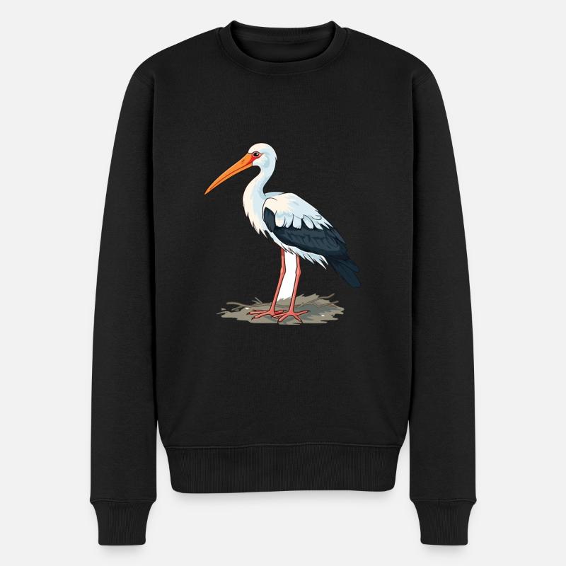 Storch buntes Aquarell Cartoon Kawaii Tier - Männer Premium Bio Pullover - Schwarz