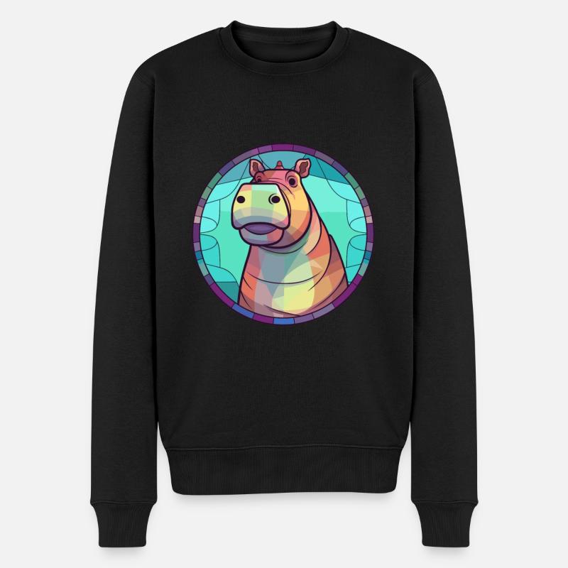 Nilpferd Bunte Karikatur Kawaii Tier - Männer Premium Bio Pullover - Schwarz