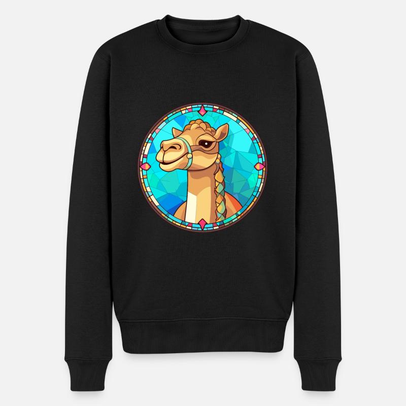 Kamel-Buntglas-Bunt-Cartoon-Kawaii-Tier - Männer Premium Bio Pullover - Schwarz
