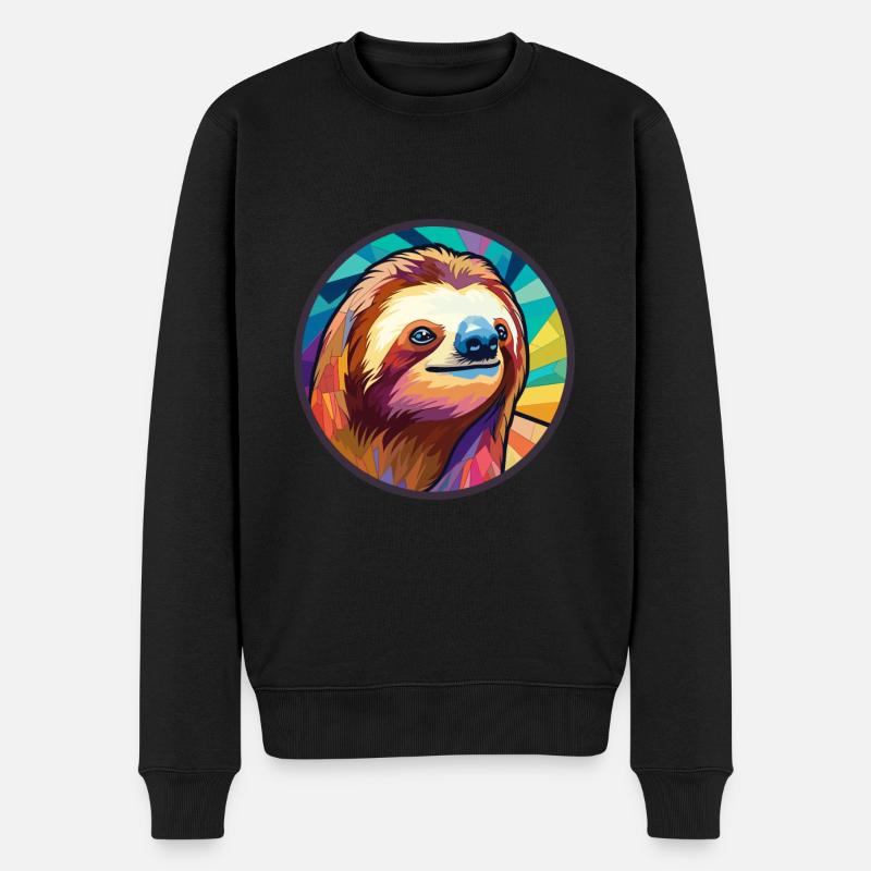 Faultier Buntes Buntes Cartoon-Kawaii-Tier - Männer Premium Bio Pullover - Schwarz