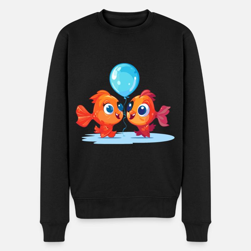 Fisch Kawaii Cartoon Haustier spielt mit Luftballons - Männer Premium Bio Pullover - Schwarz