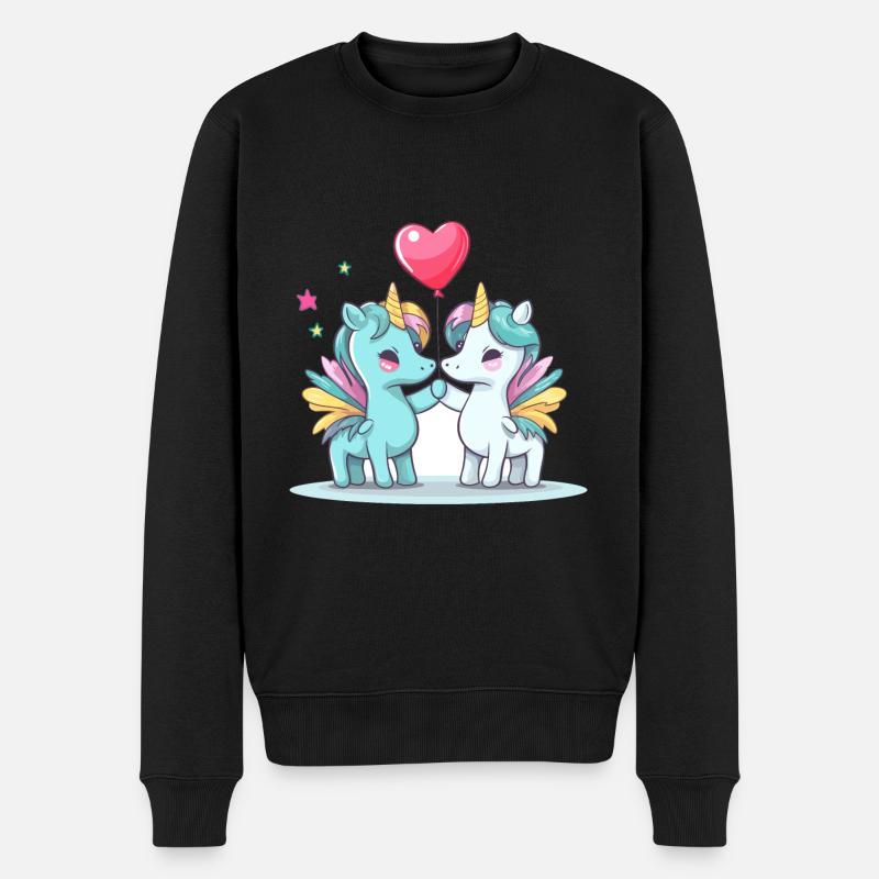 Einhörner Kawaii Cartoon Haustier spielt mit Luftballons - Männer Premium Bio Pullover - Schwarz